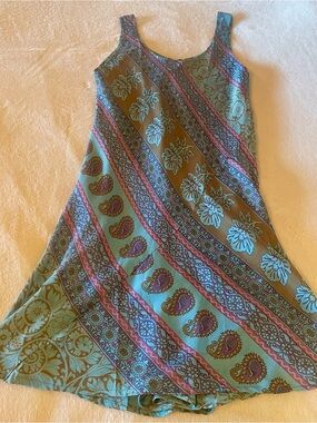 Boho Paisley Floral A-Line Dress in Teal & Olive